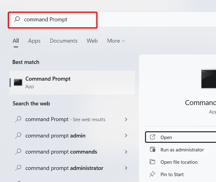 Поиск «Командной строки» через меню Пуск