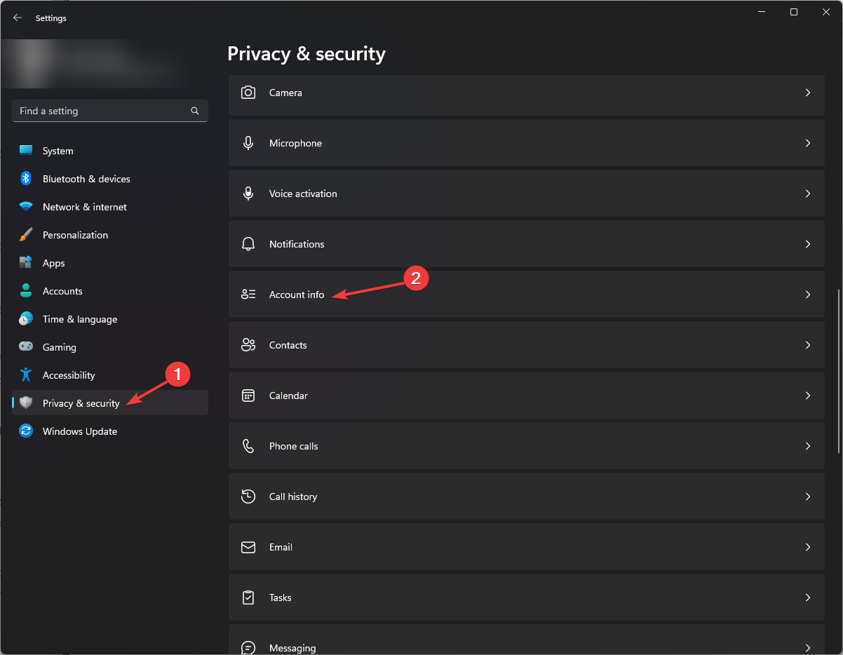Снимок экрана: параметры доступа к информации об аккаунте в Windows