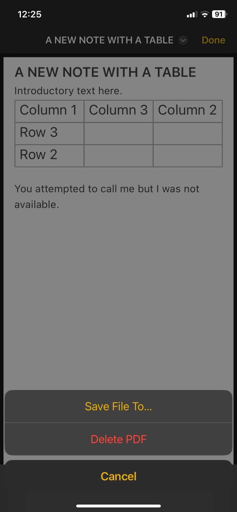 Сохранение заметки как PDF на iPhone