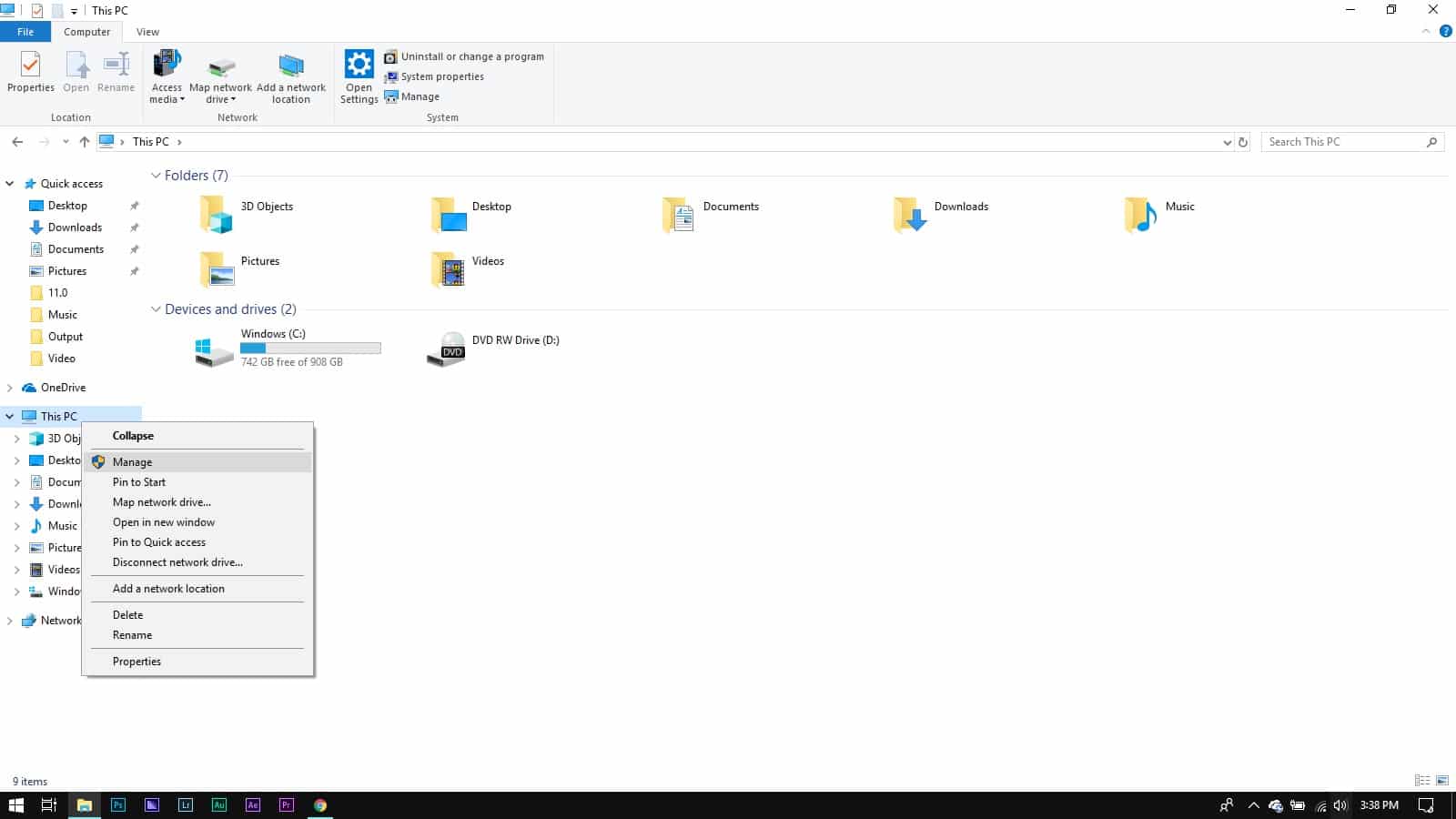 Окно управления Windows