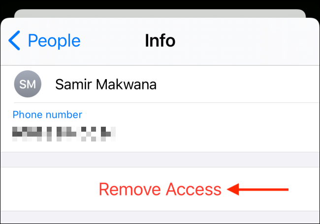 Нажмите «Удалить доступ» для выбранного участника