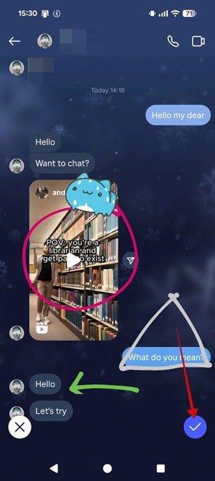 Отправка стикера после перемещения в DM Instagram на Android