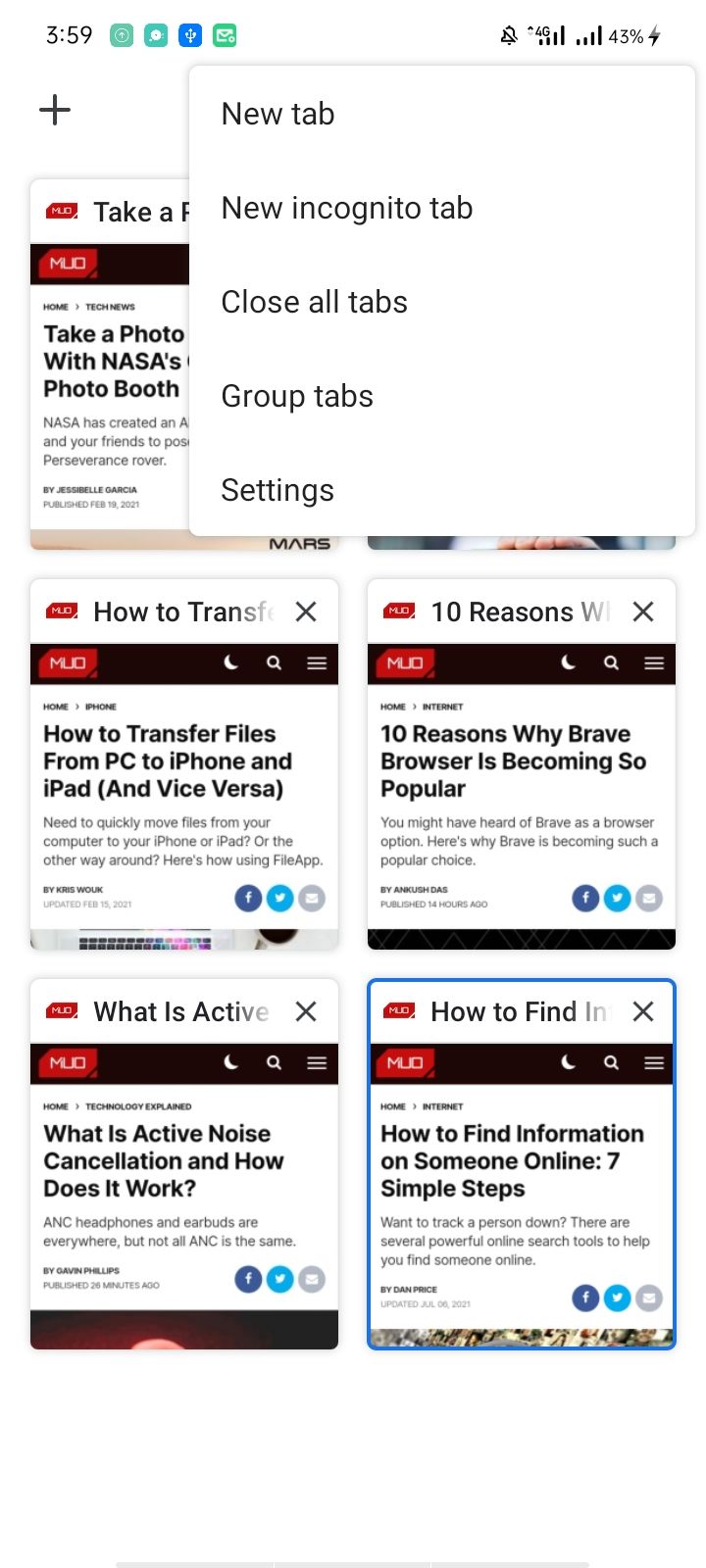Выпадающее меню для объединения вкладок в переключателе вкладок Chrome