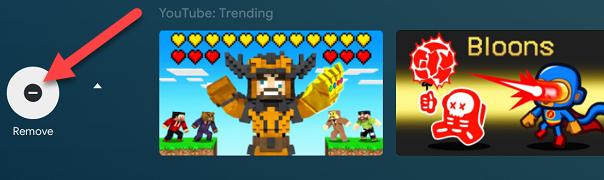 Кнопка удаления строки канала слева от контента на Android TV.