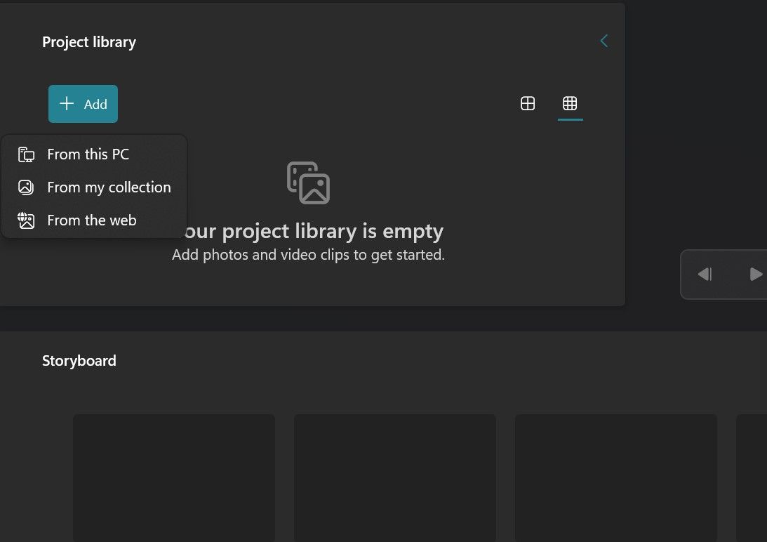Кнопка + Add в Video Editor