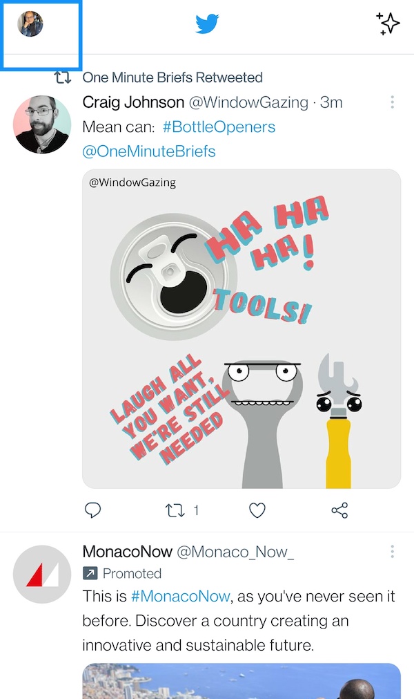 открытие меню профиля в Twitter