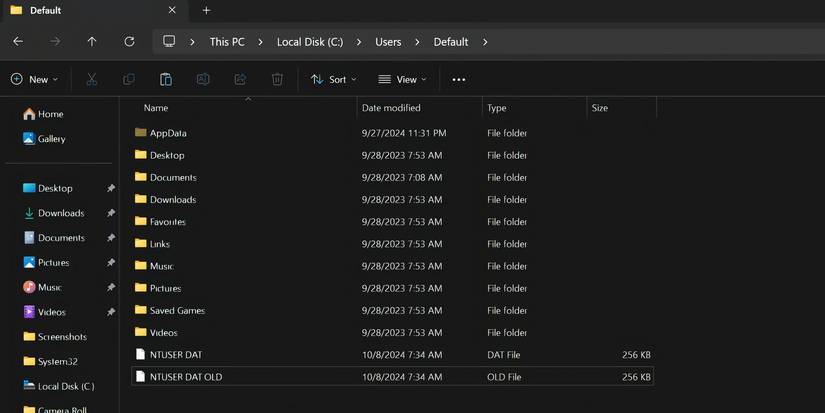Окно Проводника с расположением папки Default