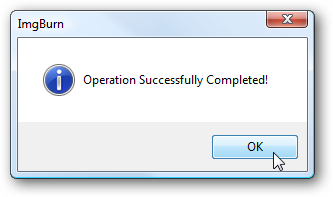 Сообщение об успешной записи в ImgBurn