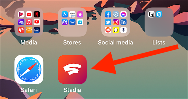 Ярлык Stadia на главном экране iPhone или iPad