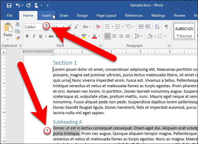 Вкладка Вставка в интерфейсе Word