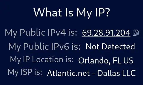 Вывод whatismyip.com: IP и геолокация, совпадающая с OpenVPN-сервером