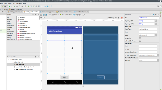 Разметка экрана редактора в Android Studio