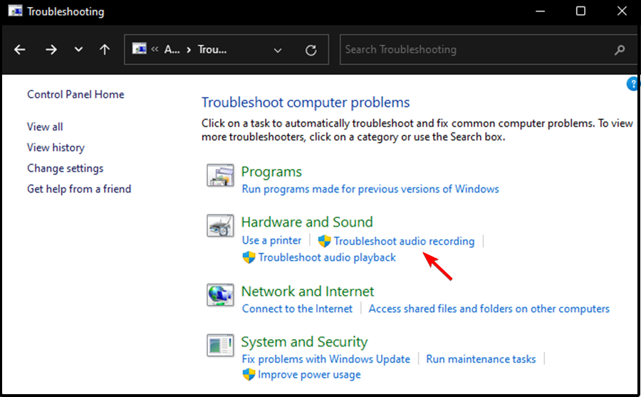 Устранение неполадок при записи аудио