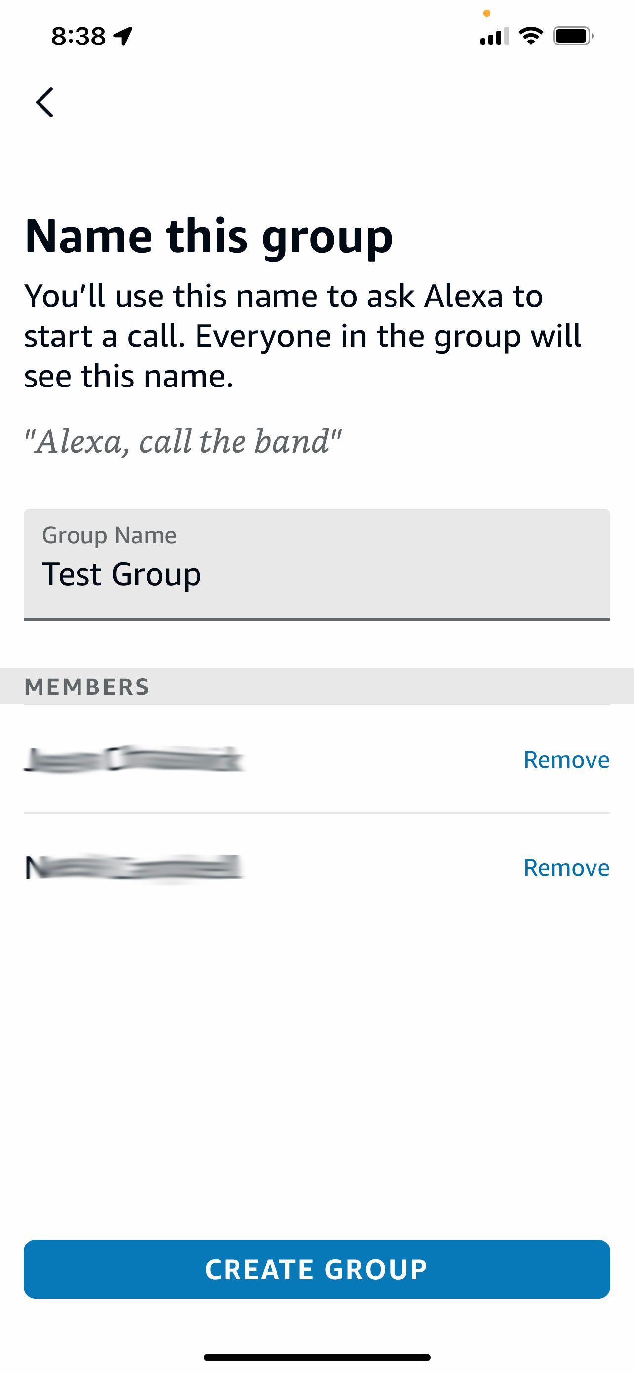 the name this group screen in the Alexa app