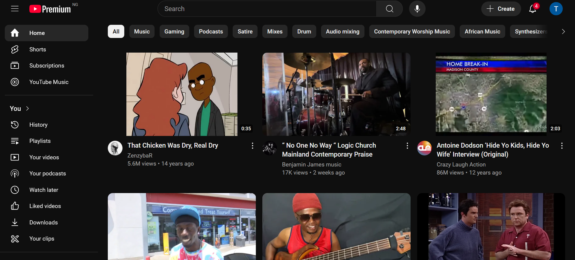 Главная страница YouTube с рекомендованными видео