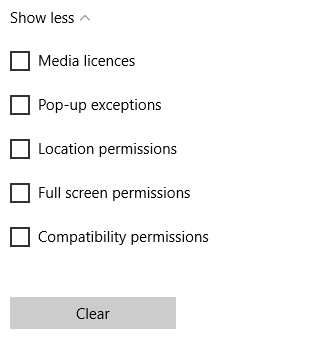 Список дополнительных типов данных для удаления (лицензии, разрешения и т. д.)
