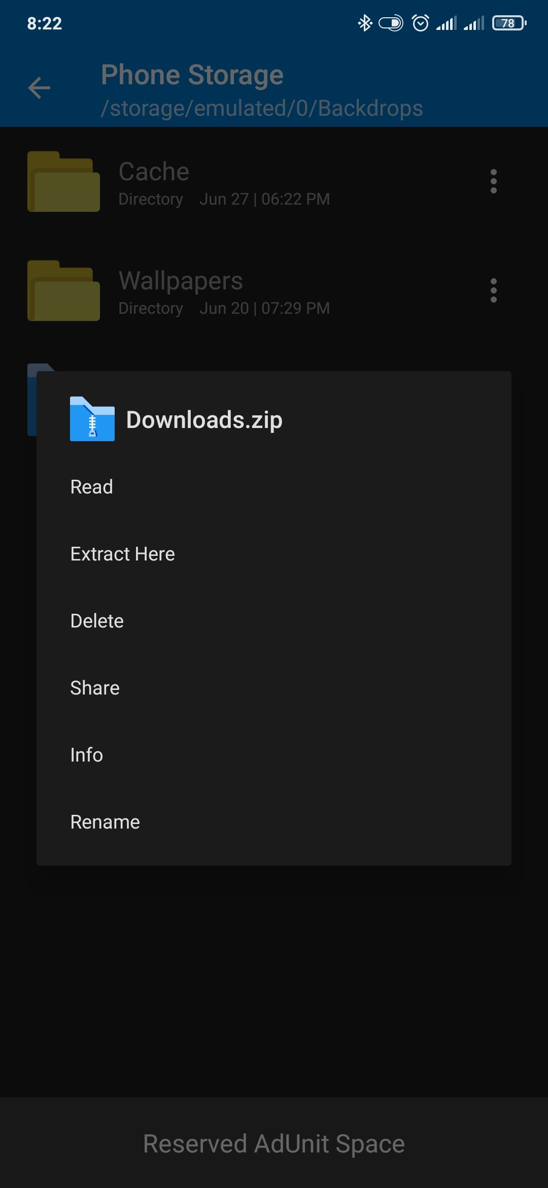 Процесс извлечения в Zip‑Unzip‑File Extractor