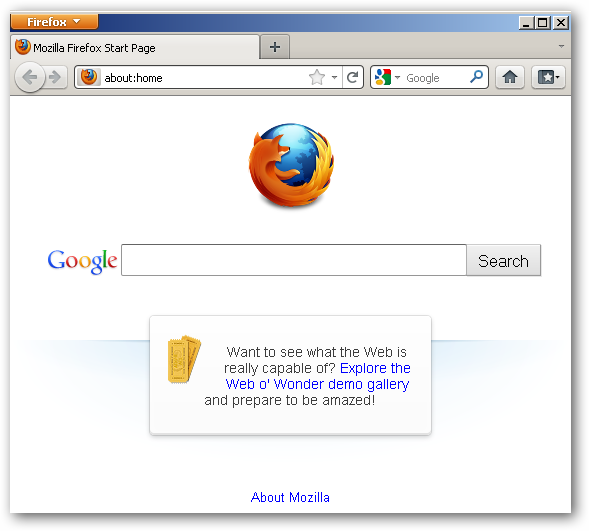Стандартный интерфейс Firefox 4 перед настройкой