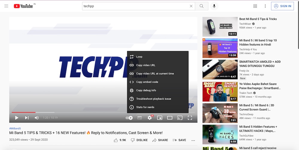 Первое правое нажатие по видео YouTube вызывает меню сайта