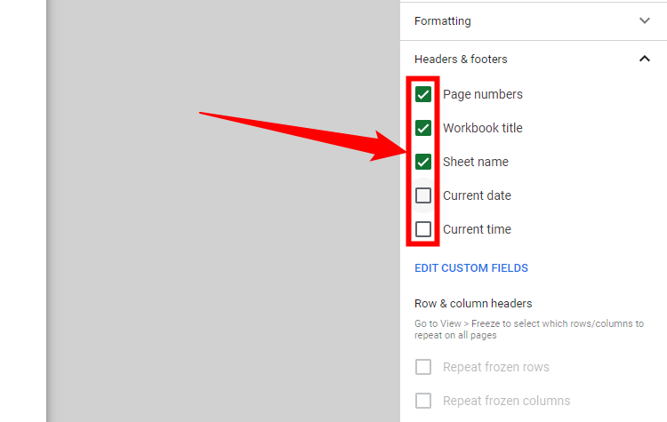 Доступные варианты для верхнего/нижнего колонтитула.