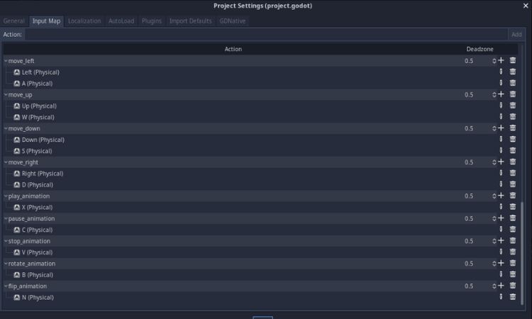 карта ввода с разными клавишами в Godot
