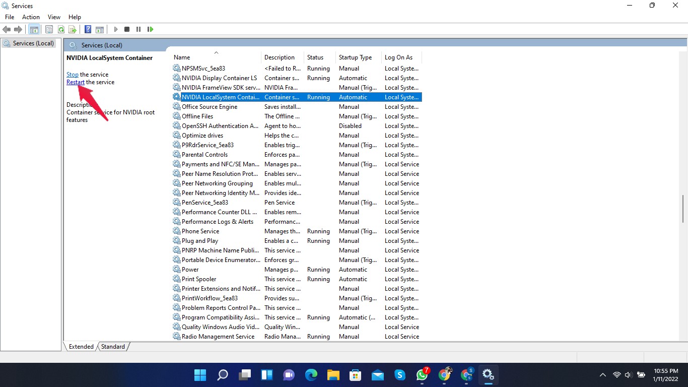 Reiniciar servicio Nvidia LocalSystem Container