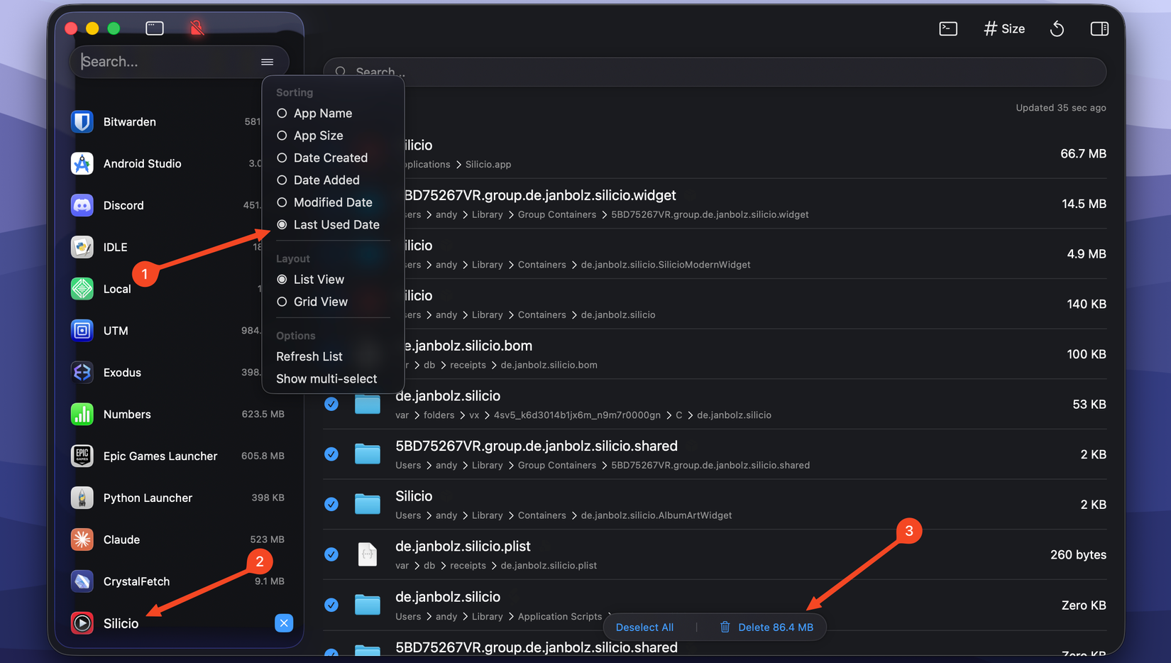 Удаление приложений с помощью Pearcleaner.