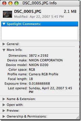 Windows: вкладка 'Свойства — Детали' с Exif