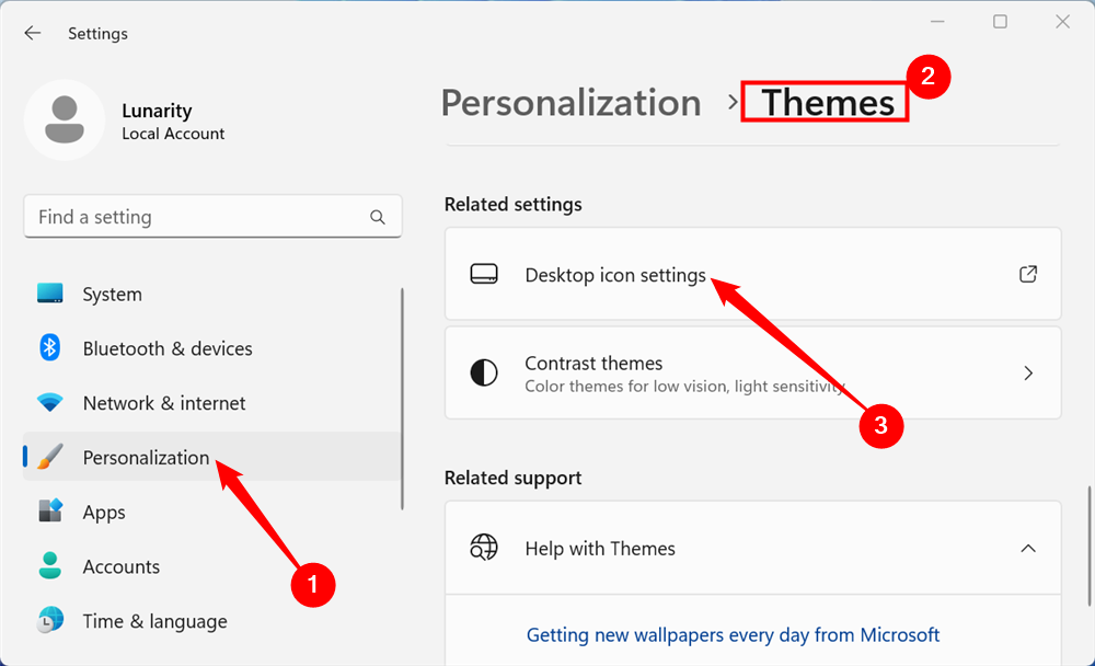 Нажмите Параметры значков рабочего стола. 