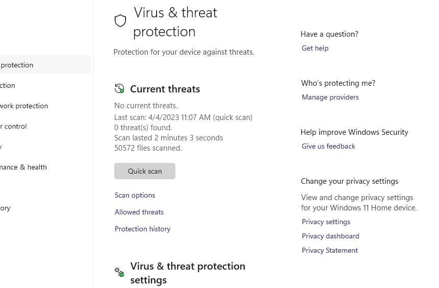 Параметры сканирования в интерфейсе Защитника Windows