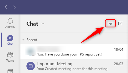 Кнопка фильтра в панели Чат
