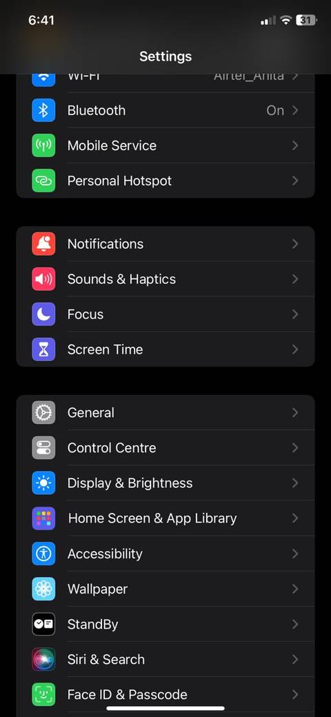 Экран настроек iOS с элементом Пункт управления