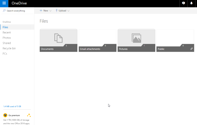 Главная страница OneDrive в браузере