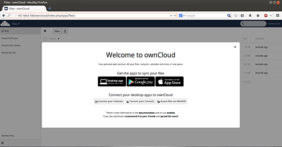 Главный интерфейс ownCloud после установки