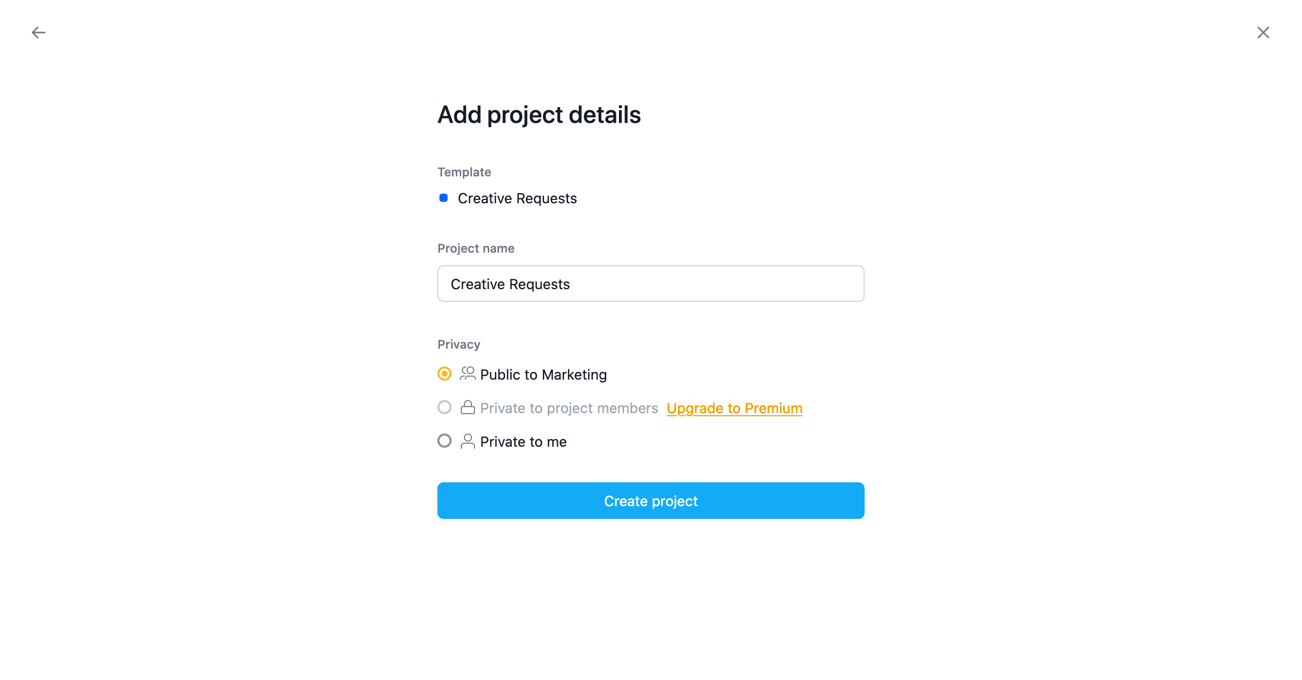 Создать проект из шаблона Asana