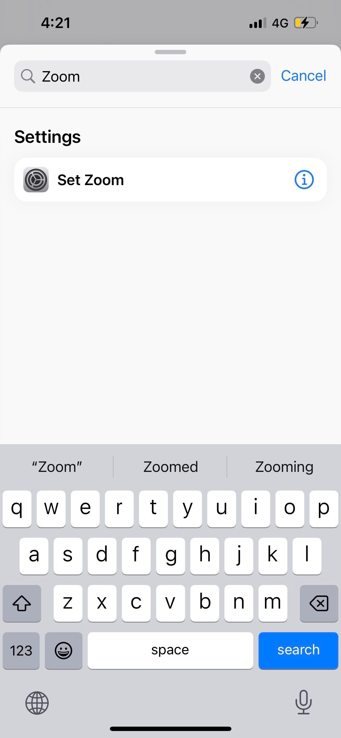 поиск действия в командах iPhone