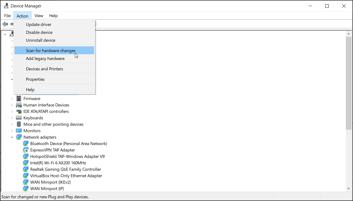 scan for hardware changes