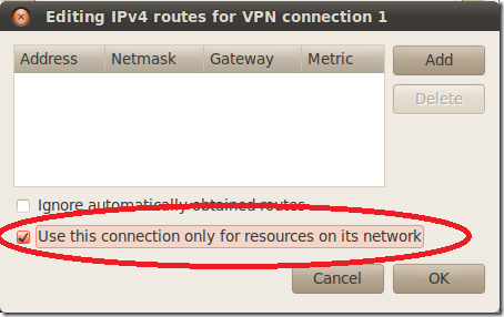 Опция использования подключения только для сети VPN