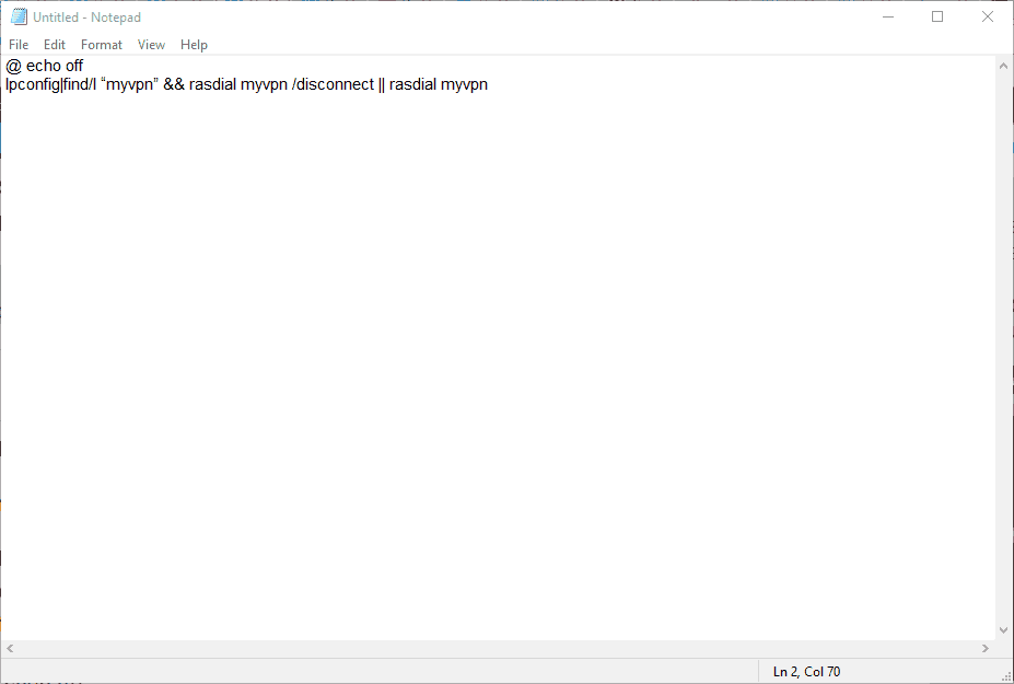 Пример содержимого .bat файла в Блокноте