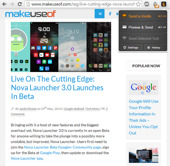 Пример статьи, отправленной на Kindle