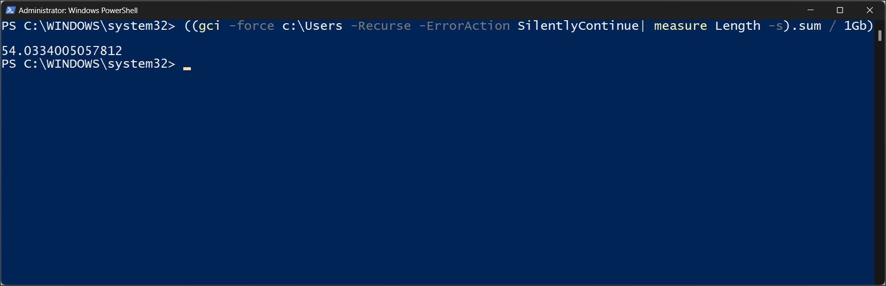 Командлет PowerShell для просмотра размера папки и подкаталогов