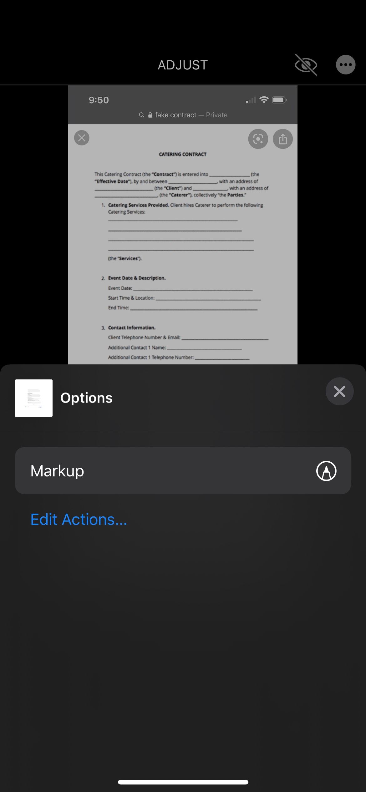 Скриншот макета документа с подписью в приложении Фото на iPhone