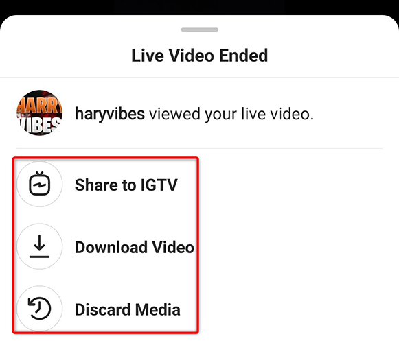 Меню после завершения эфира: сохранение, скачивание или удаление