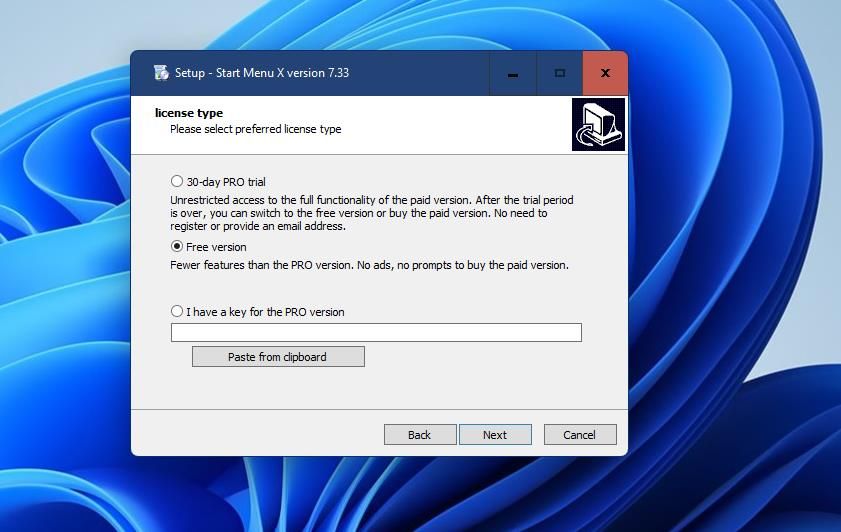 Окно установки Start Menu X