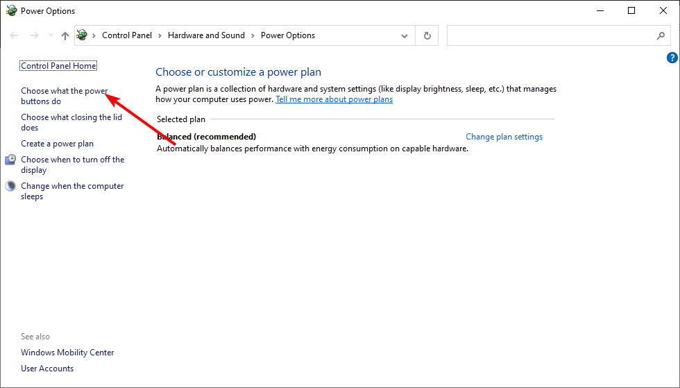 Настройки действий при нажатии кнопок питания