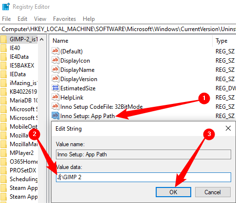 Измените букву диска в поле данных значения реестра.
