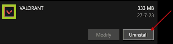 Удаление Valorant через параметры Windows