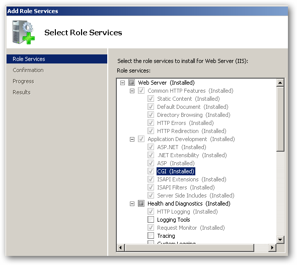 Установка компонента CGI для IIS