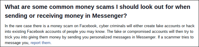 Пример мошеннического сообщения в Messenger