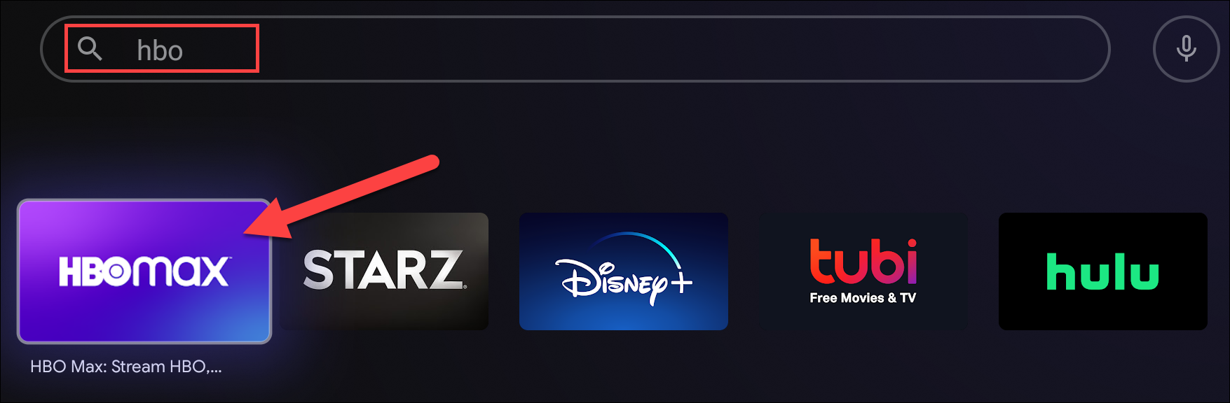 Результаты поиска приложения в Play Store на Android TV